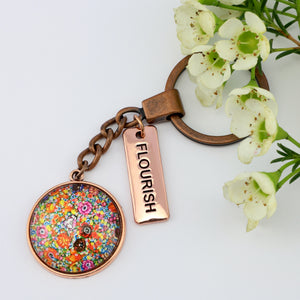 FLORAL WONDERS - Vintage Rose Gold 'FLOURISH' Keyring - FLOWER PATCH (10942)