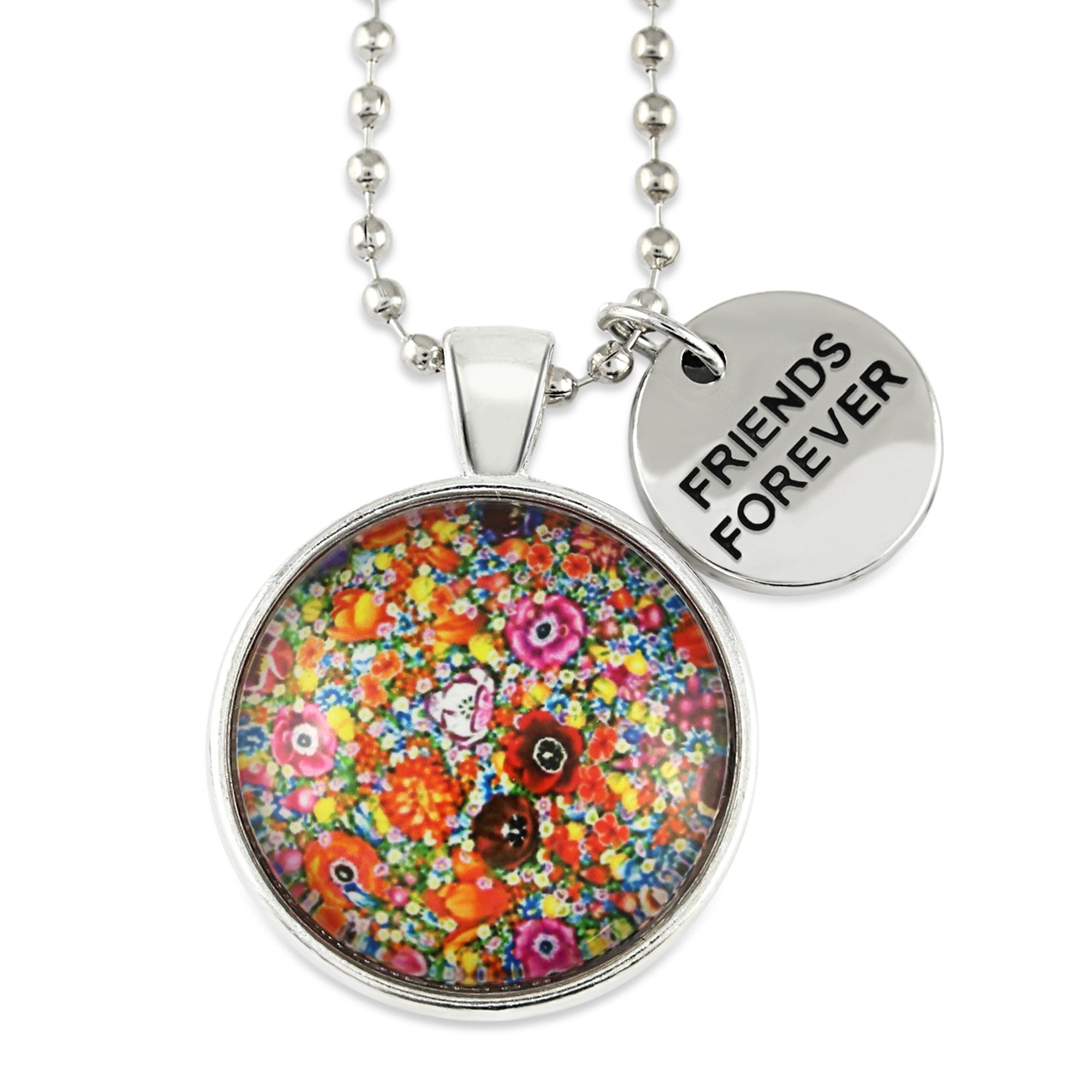 FLORAL WONDERS - Vintage Silver 'FRIENDS FOREVER' Necklace - Flower Patch (10813)