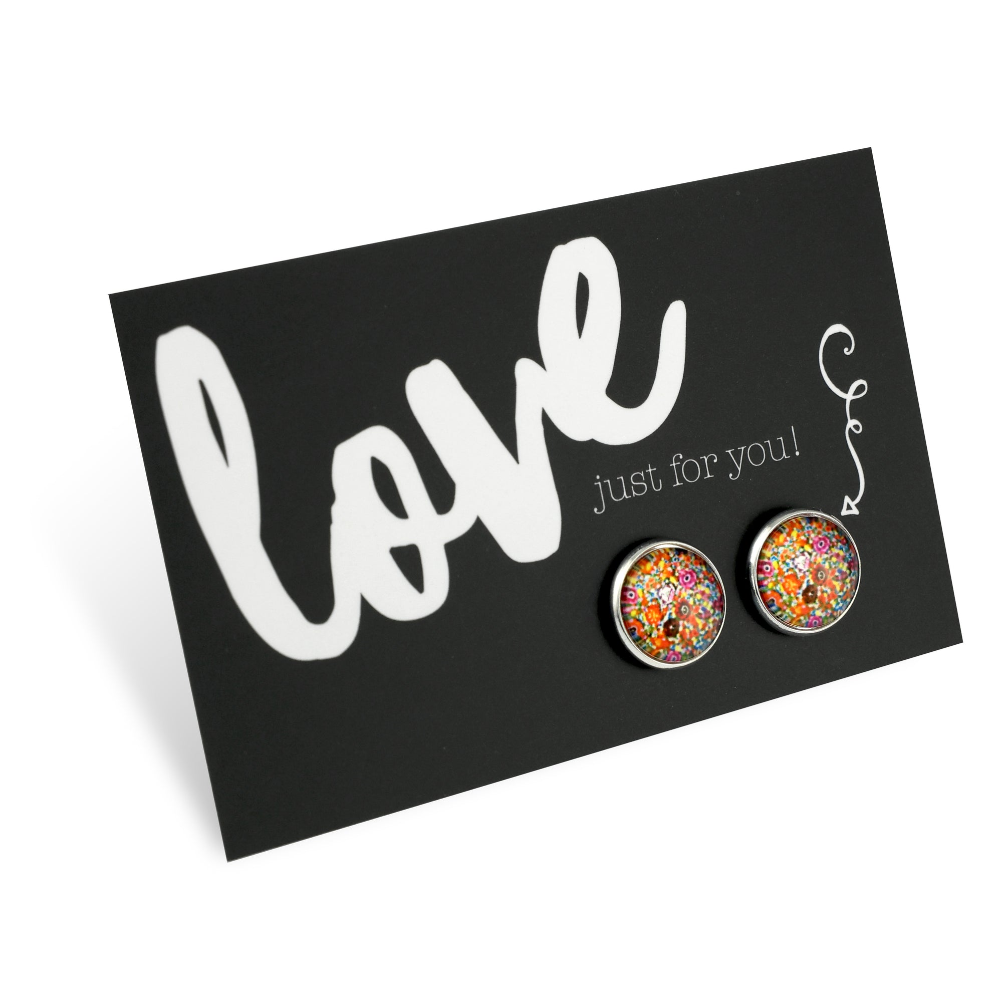 FLORAL WONDERS - Love Just for You - Bright Silver 12mm Circle Studs - FLOWER PATCH (10913)