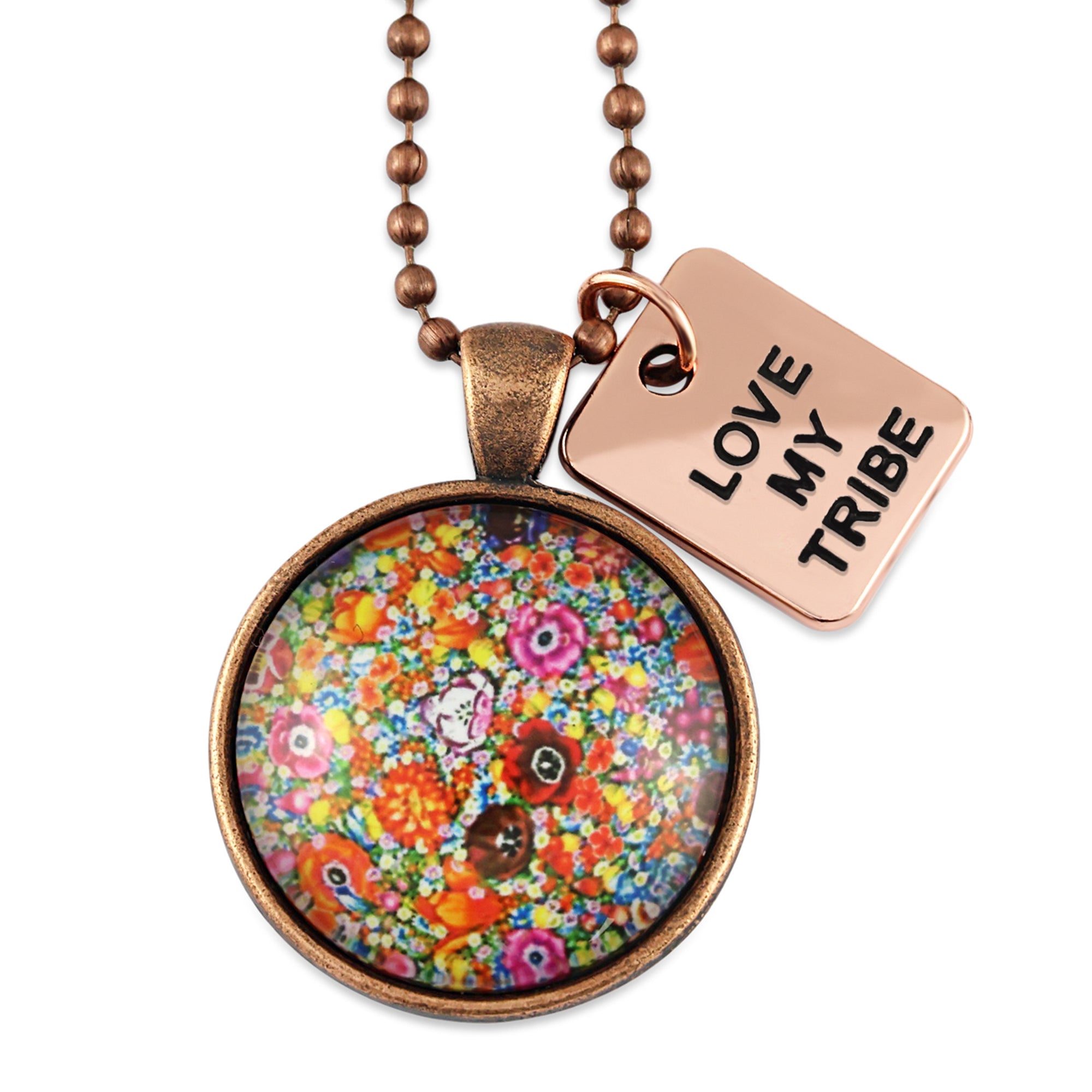 FLORAL WONDERS - Vintage Copper 'LOVE MY TRIBE' Necklace - Flower Patch (10763)