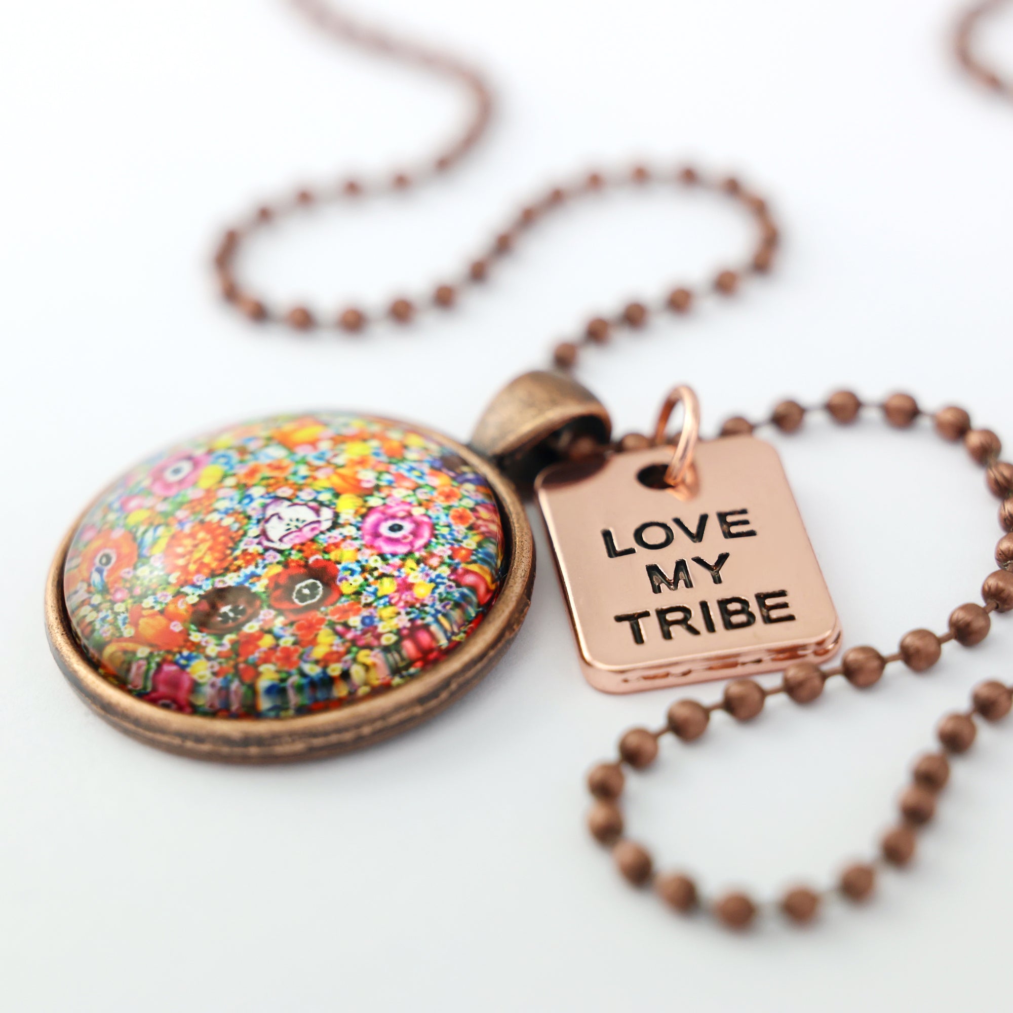 FLORAL WONDERS - Vintage Copper 'LOVE MY TRIBE' Necklace - Flower Patch (10763)