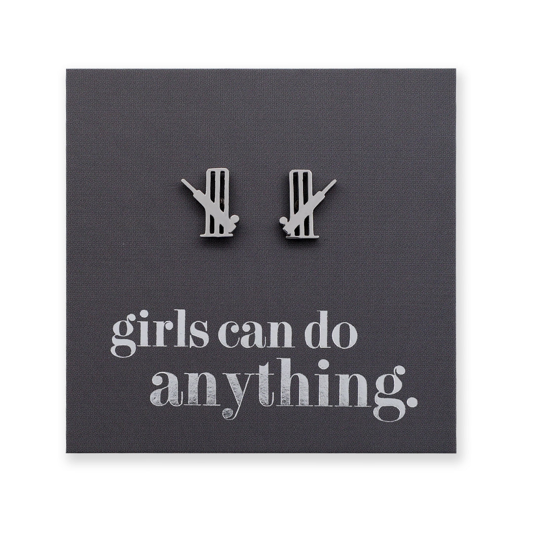 Stainless Steel Earring Studs - Girls Can Do Anything - CRICKET