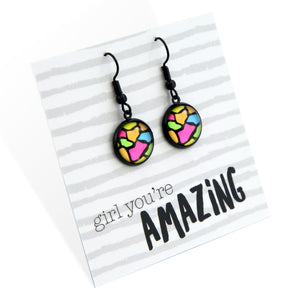 Girl You're Amazing - Black Dangle Earrings - Bright Giraffe (12051)