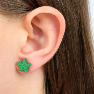 Sparkle Acrylic Studs - Laughing All The Way - Green Glitter Stars (9115)