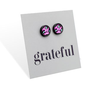 Grateful - Black Stainless Steel 8mm Circle Studs - Magenta Leopard (11335)