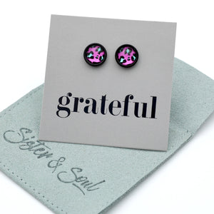 Grateful - Black Stainless Steel 8mm Circle Studs - Magenta Leopard (11335)