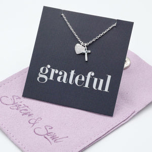 Premium Fine Necklace - 925 Sterling Silver with Cross + CZ Heart - Grateful (11332)