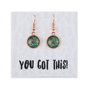 Heart & Soul Collection - You Got This - Rose Gold Dangle Earrings - Green Paisley (11315)