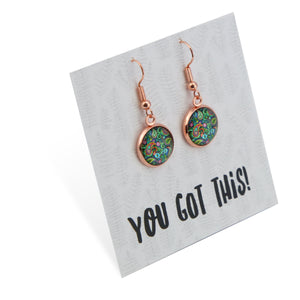 Heart & Soul Collection - You Got This - Rose Gold Dangle Earrings - Green Paisley (11315)