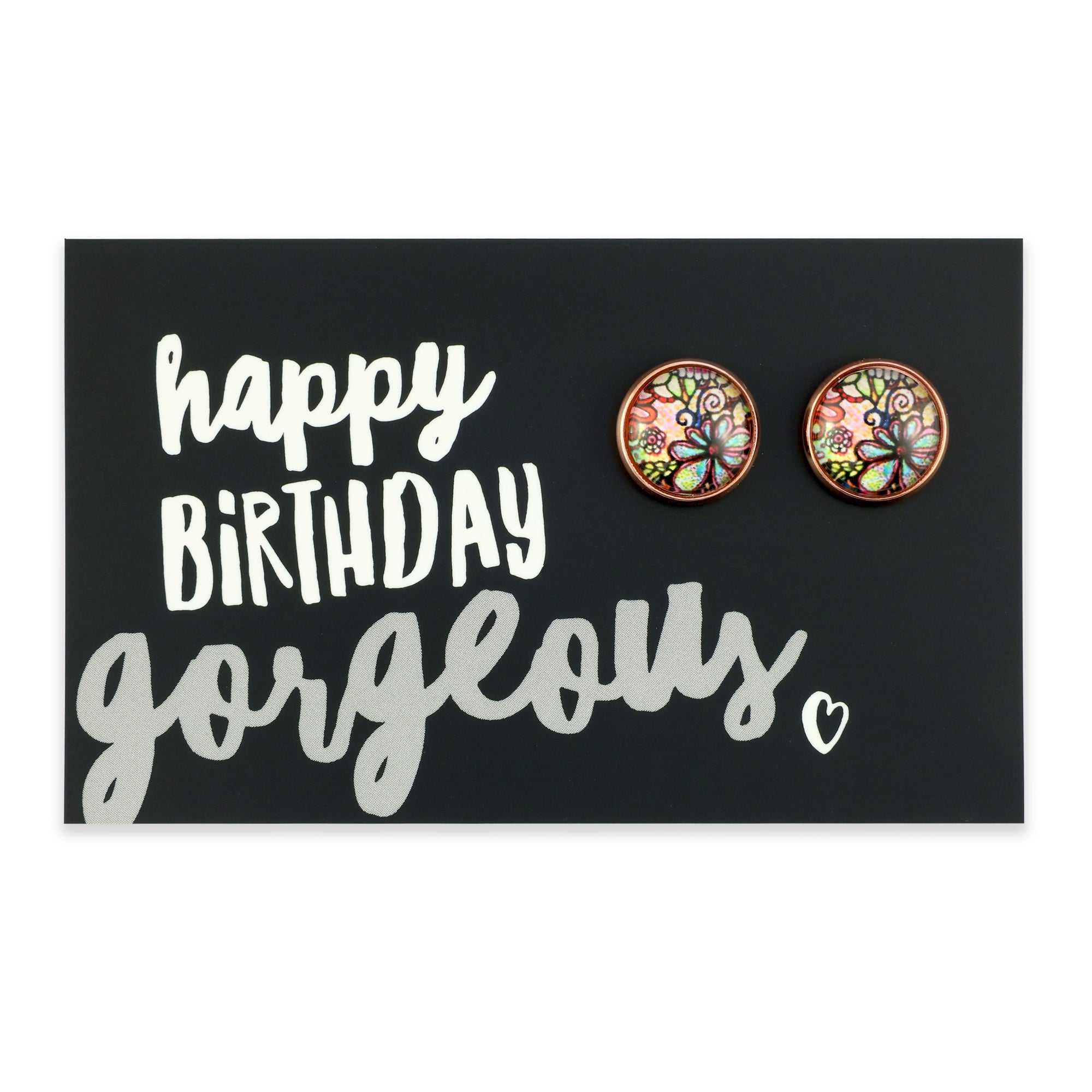 Happy Birthday Gorgeous - Rose Gold 12mm Circle Studs - Flora (11521)