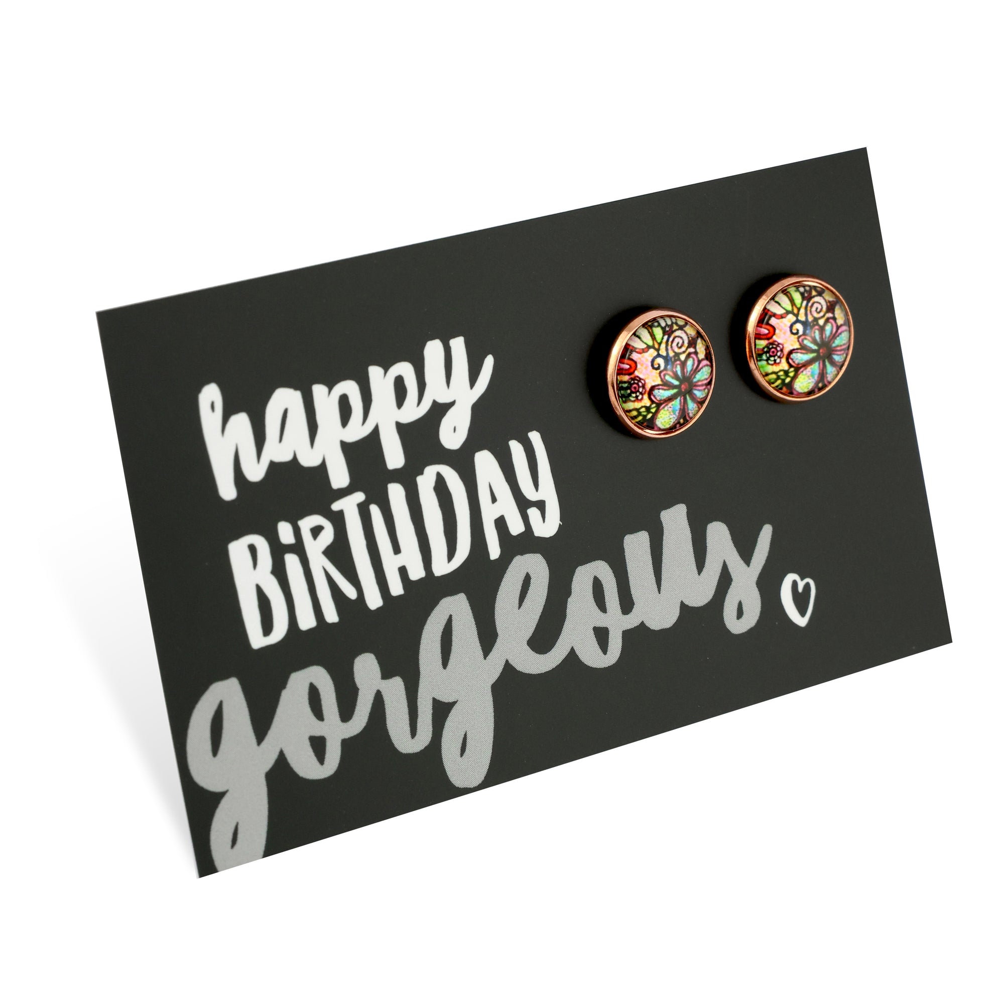 Happy Birthday Gorgeous - Rose Gold 12mm Circle Studs - Flora (11521)