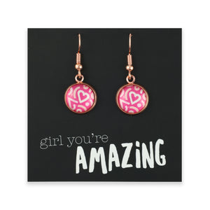 PINK COLLECTION - Girl You're Amazing - Rose Gold Dangle Earrings - Hearty (11111)