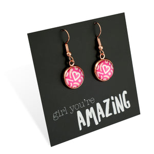 PINK COLLECTION - Girl You're Amazing - Rose Gold Dangle Earrings - Hearty (11111)