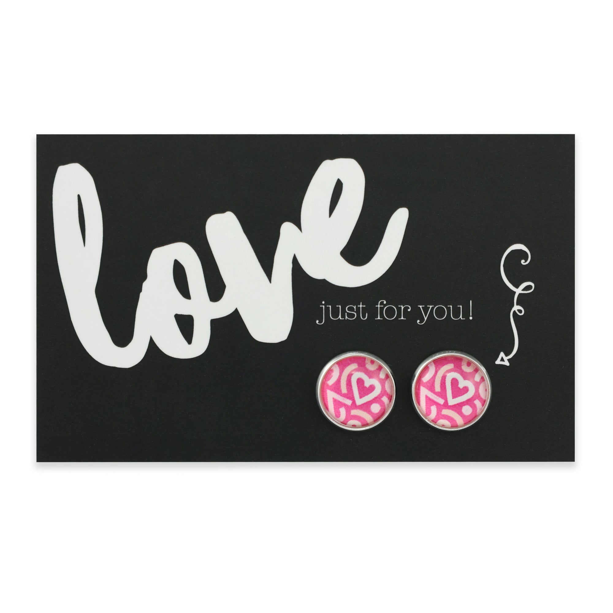 PINK COLLECTION - Love Just For You! - Bright Silver 12mm Circle Studs - Hearty (11263)