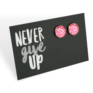 PINK COLLECTION - Never Give Up - Rose Gold 12mm Circle Studs - Hearty (11015)