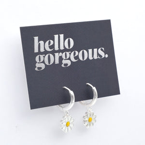 HUGGIES - Hello Gorgeous - Sterling Silver Hoops with Daisy Charm (12122)