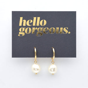 HUGGIES - Hello Gorgeous - 18K Gold Sterling Silver Hoops with Drop Pearl Charm (11454)