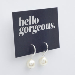 HUGGIES - Hello Gorgeous - Sterling Silver Hoops with Drop Pearl Charm (12024)