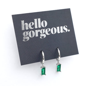 HUGGIES - Hello Gorgeous - Baguette Drop - Green CZ Stone