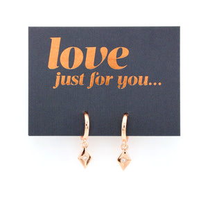 HUGGIES - Love Just For You- 18K Rose Gold Sterling Silver Hoops with Diamond Shaped Charm (8312-R)