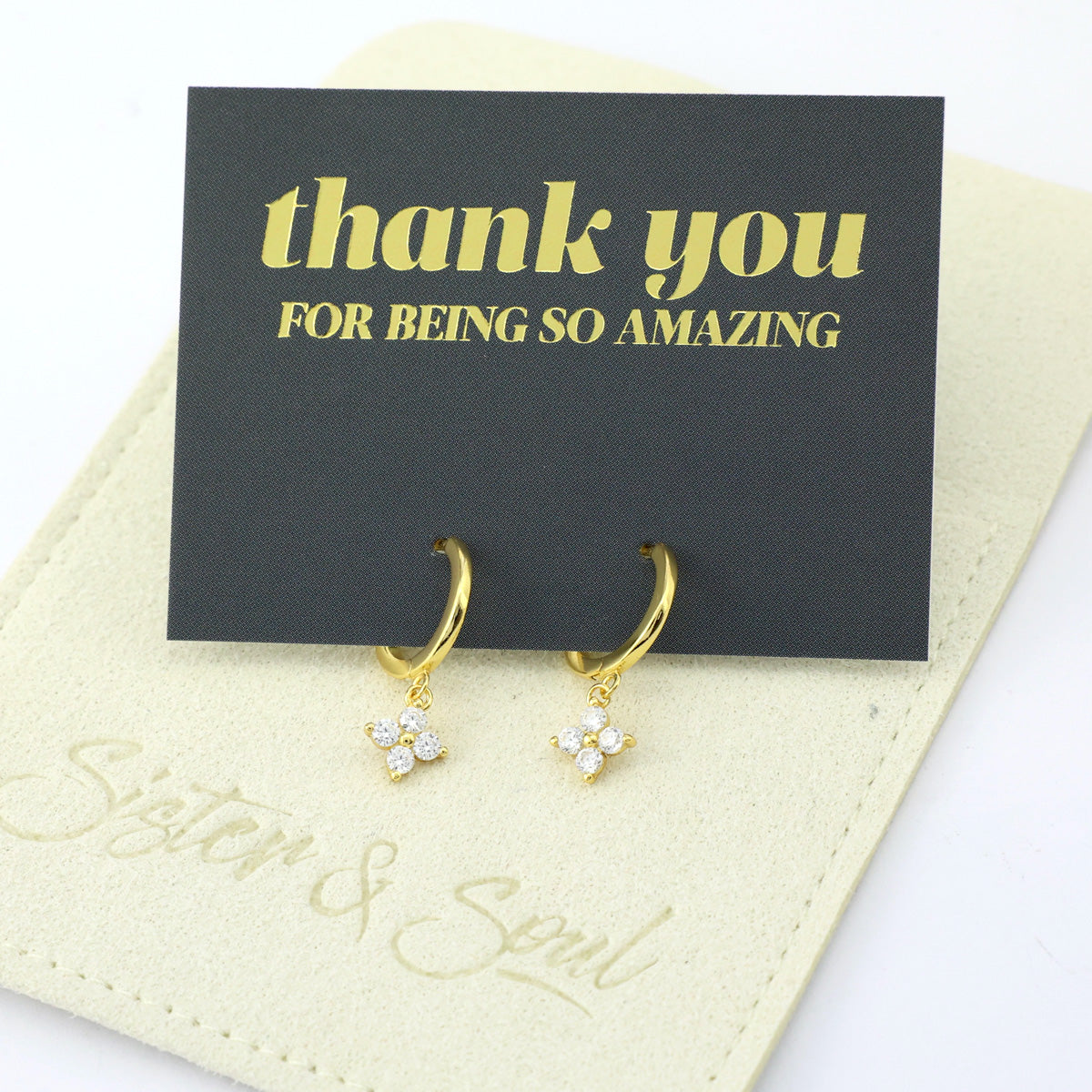 HUGGIES - Thank You For Being So Amazing - 18K Gold Sterling Silver Hoops with Cubic Zirconia Star Charm (2214-R)