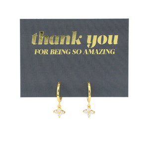 HUGGIES - Thank You For Being So Amazing - 18K Gold Sterling Silver Hoops with Cubic Zirconia Star Charm (2214-R)