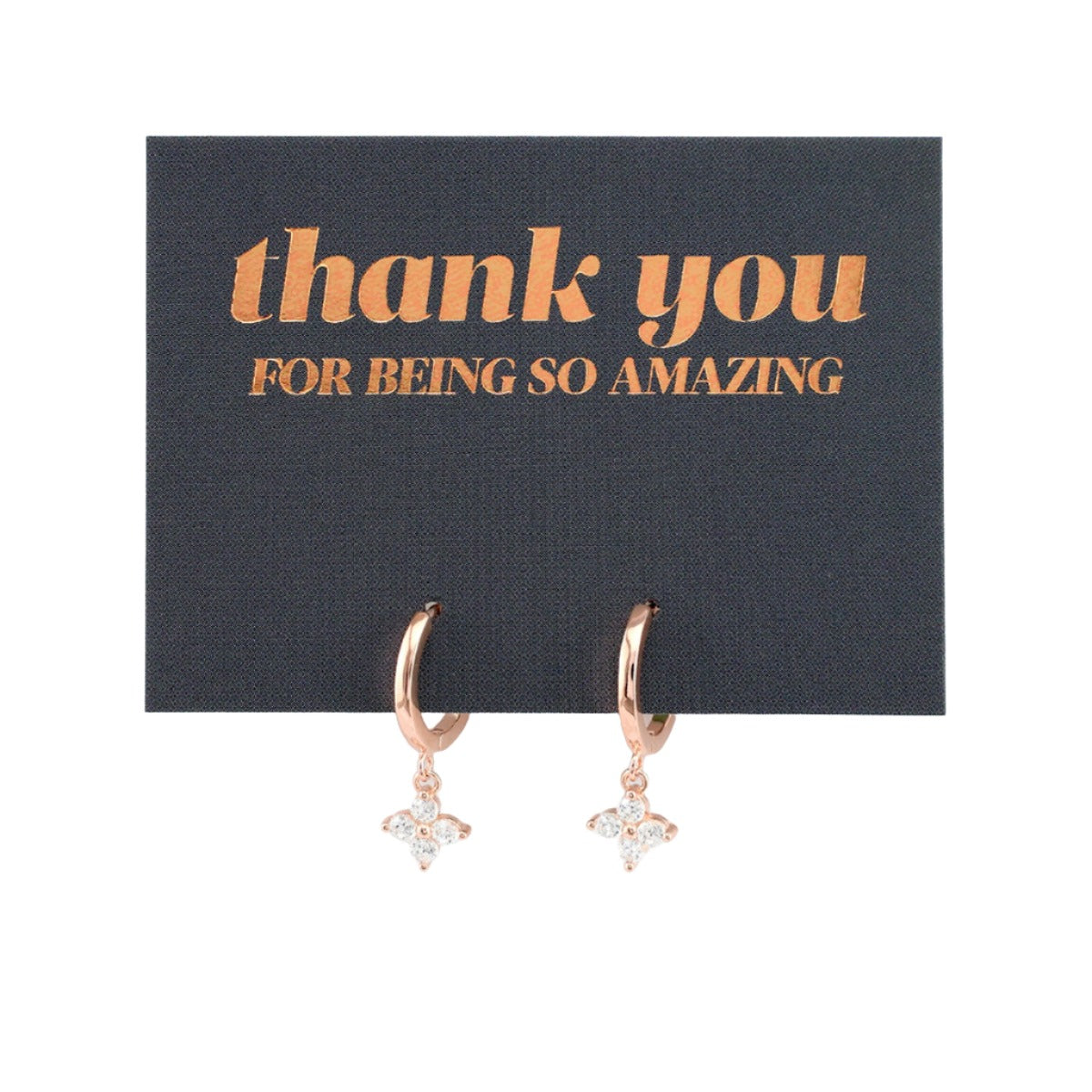 HUGGIES - Thank You For Being So Amazing - 18K Rose Gold Sterling Silver Hoops with Cubic Zirconia Star Charm (2214-F)