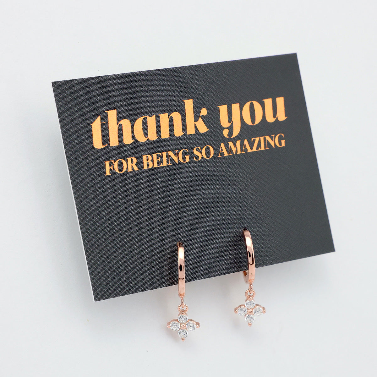 HUGGIES - Thank You For Being So Amazing - 18K Rose Gold Sterling Silver Hoops with Cubic Zirconia Star Charm (2214-F)