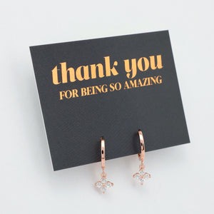 HUGGIES - Thank You For Being So Amazing - 18K Rose Gold Sterling Silver Hoops with Cubic Zirconia Star Charm (2214-F)