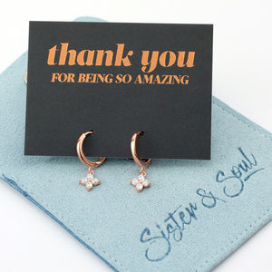 HUGGIES - Thank You For Being So Amazing - 18K Rose Gold Sterling Silver Hoops with Cubic Zirconia Star Charm (2214-F)