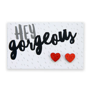 SPARKLE ACRYLIC HEART STUDS - Hey Gorgeous - Red Glitter (9116)