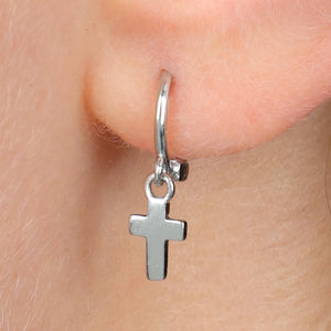 HUGGIES - Love Just For You - Sterling Silver Hoops with Cross Charm (11434)