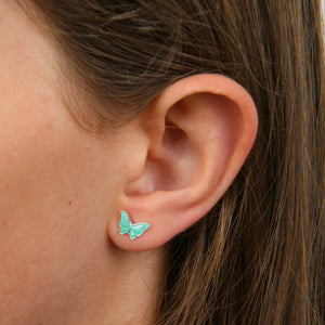 TEAL COLLECTION  - Minty Teal Enamel Butterfly - Sterling Silver Stud - You Are Amazing (2415-R)