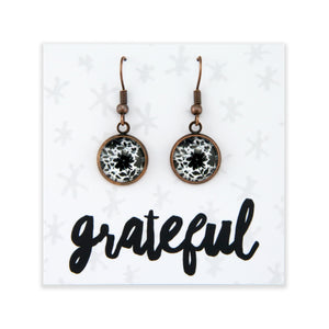 Black & White Collection - Grateful - Vintage Copper Dangle Earrings - Inky Buds (12545)