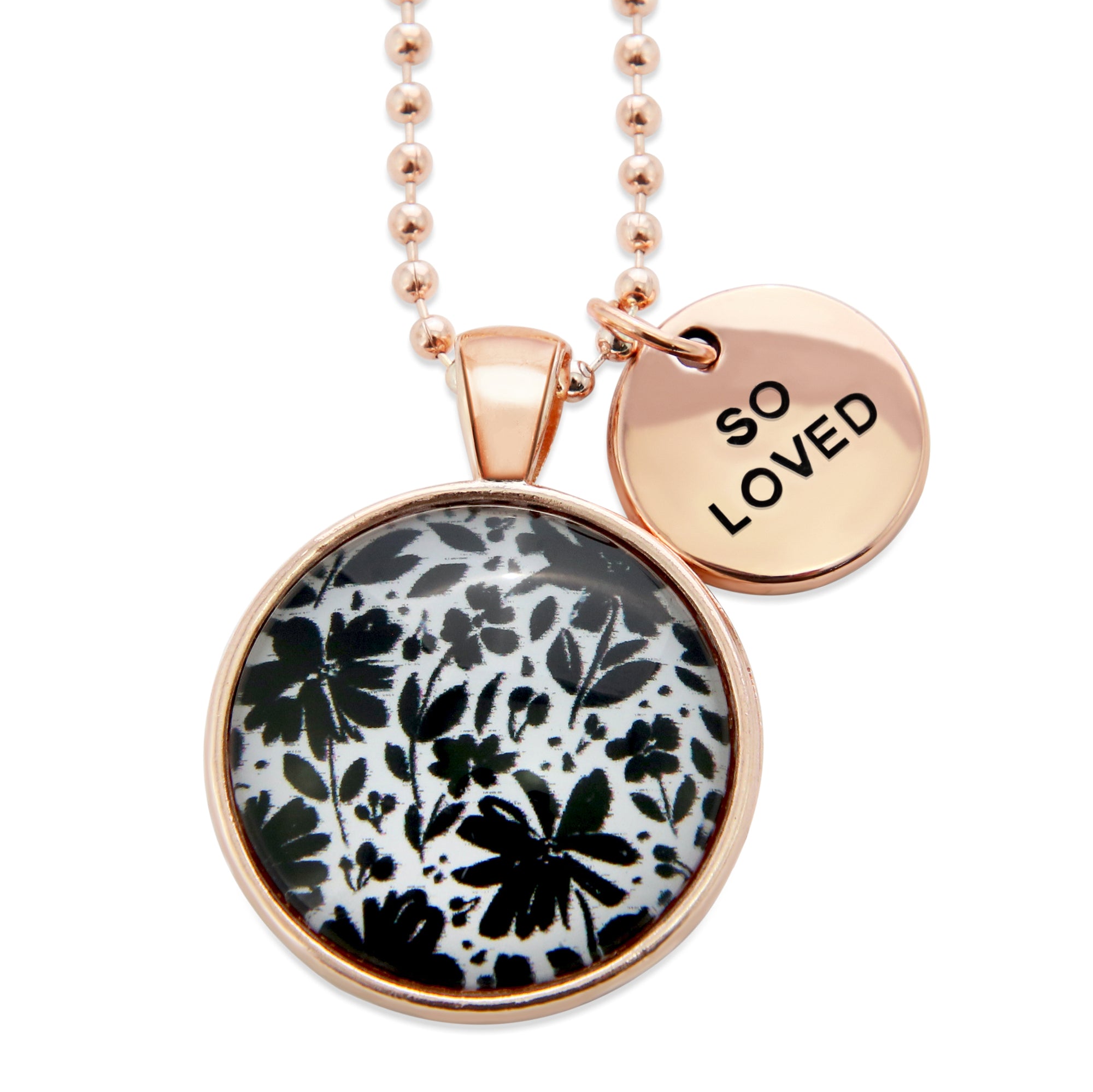 Black & White Collection - Rose Gold 'SO LOVED' Necklace - Inky Buds (10833)