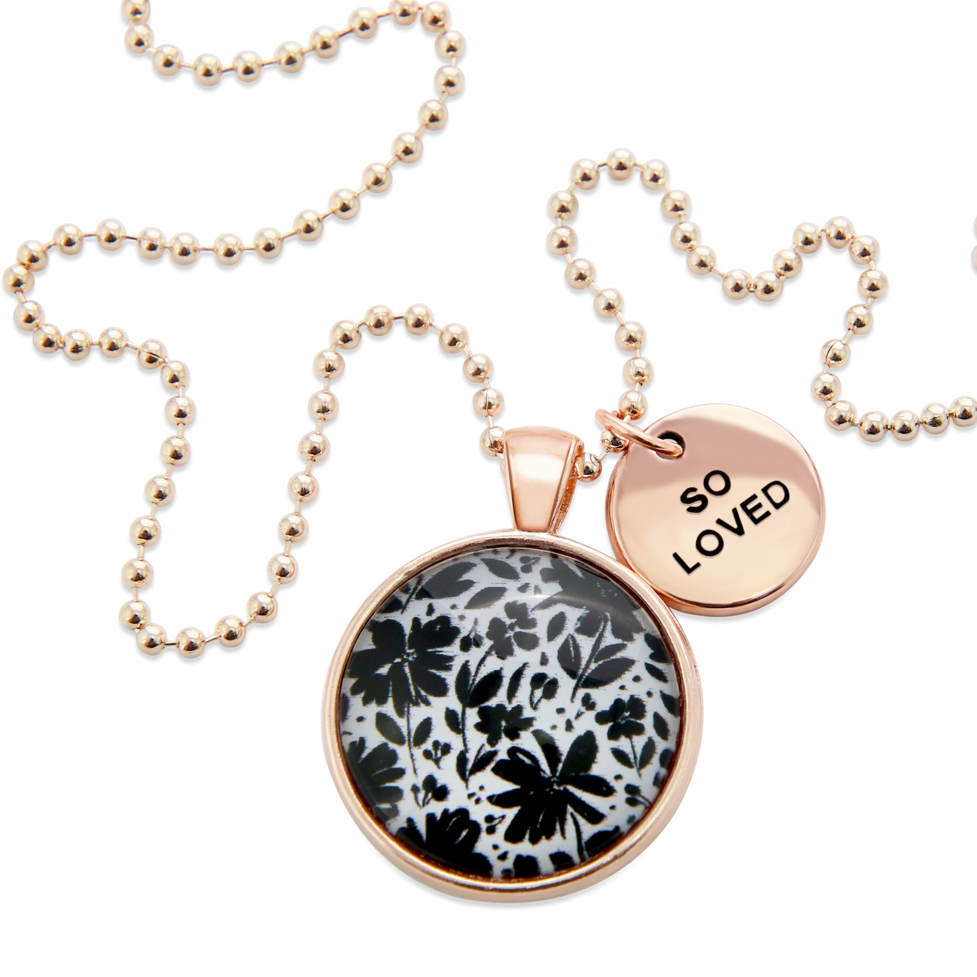 Black & White Collection - Rose Gold 'SO LOVED' Necklace - Inky Buds (10833)