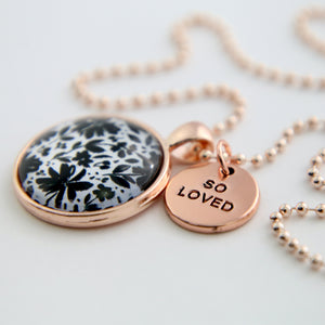 Black & White Collection - Rose Gold 'SO LOVED' Necklace - Inky Buds (10833)