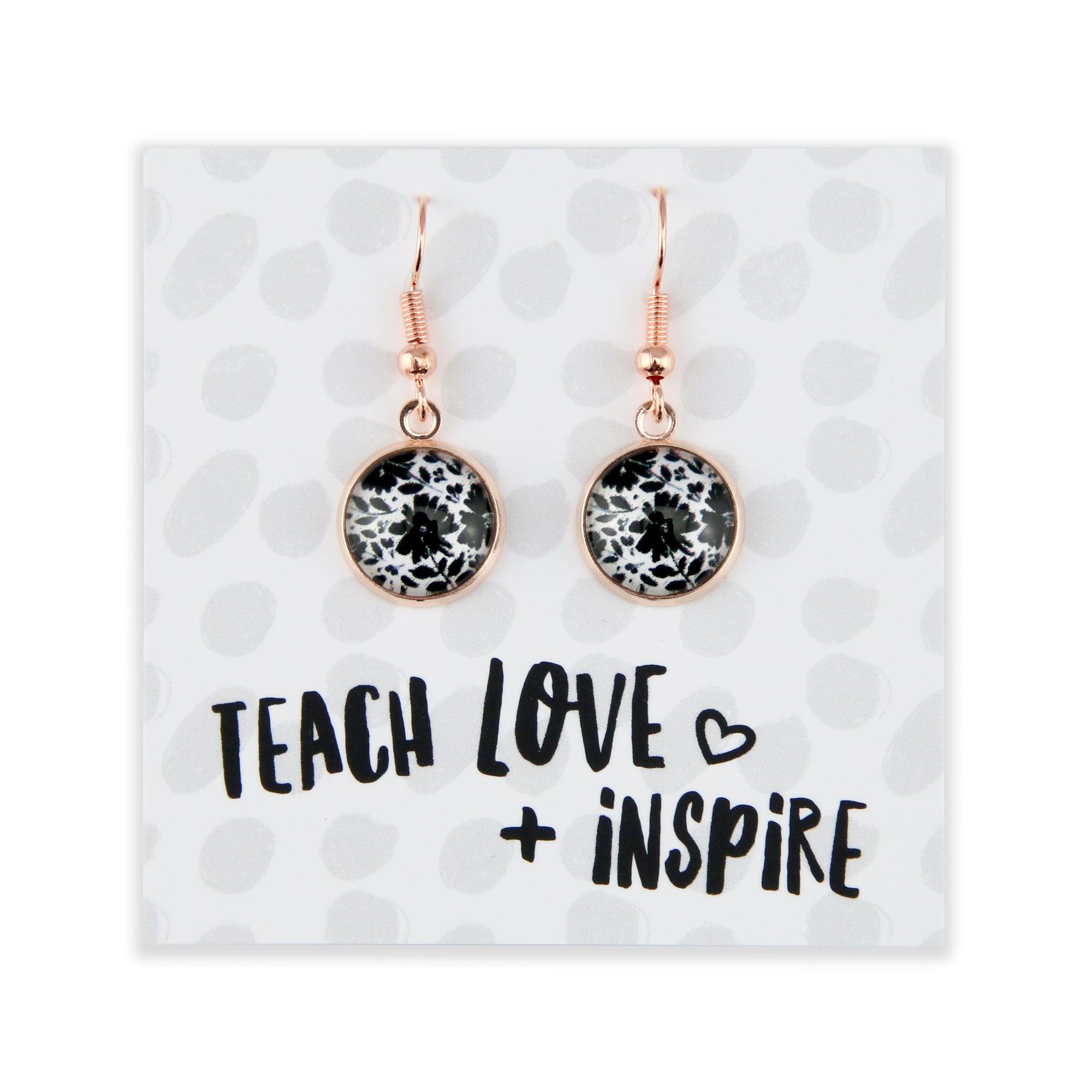 Black & White Collection - Teach Love + Inspire - Rose Gold Dangle Earrings - Inky Buds (12551)