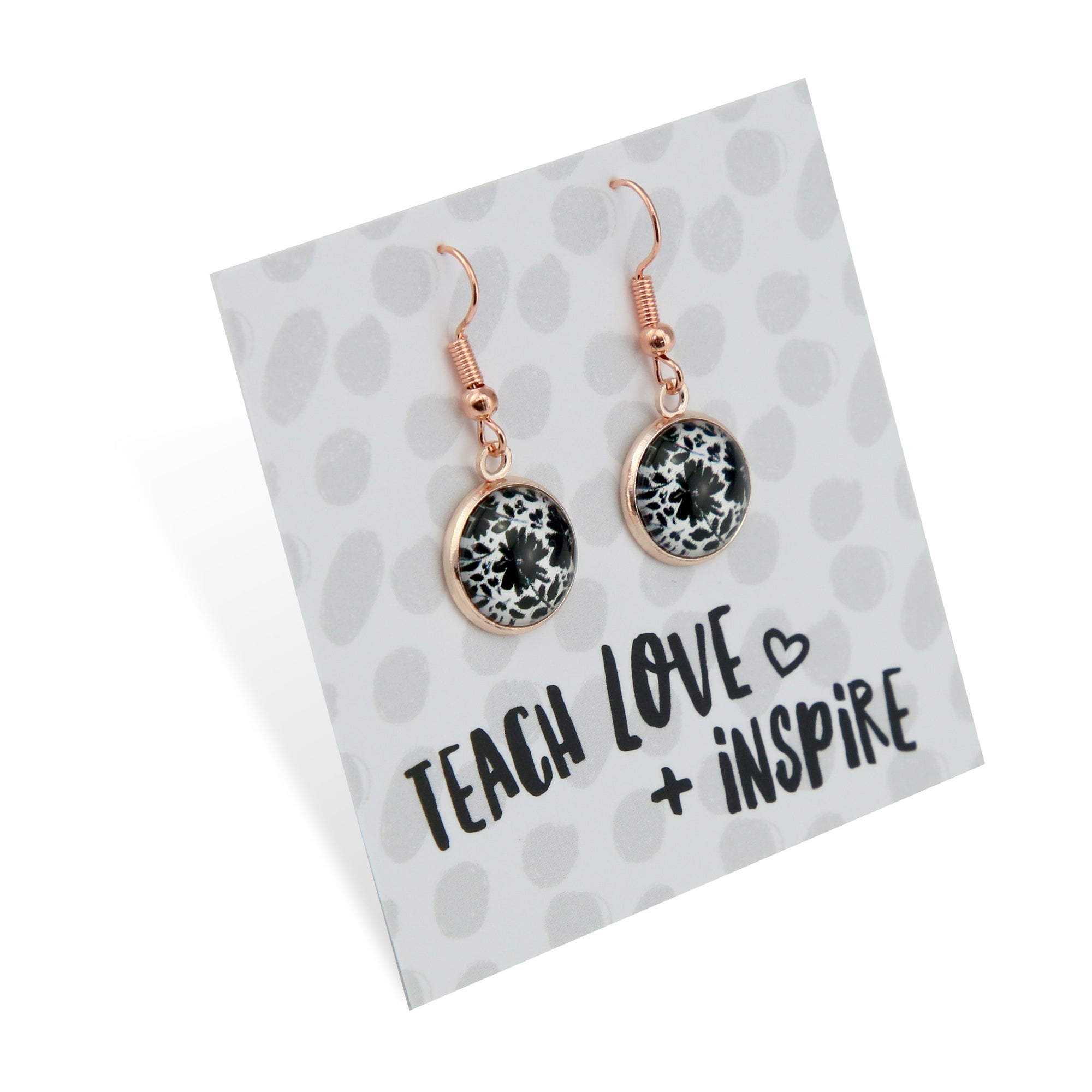 Black & White Collection - Teach Love + Inspire - Rose Gold Dangle Earrings - Inky Buds (12551)