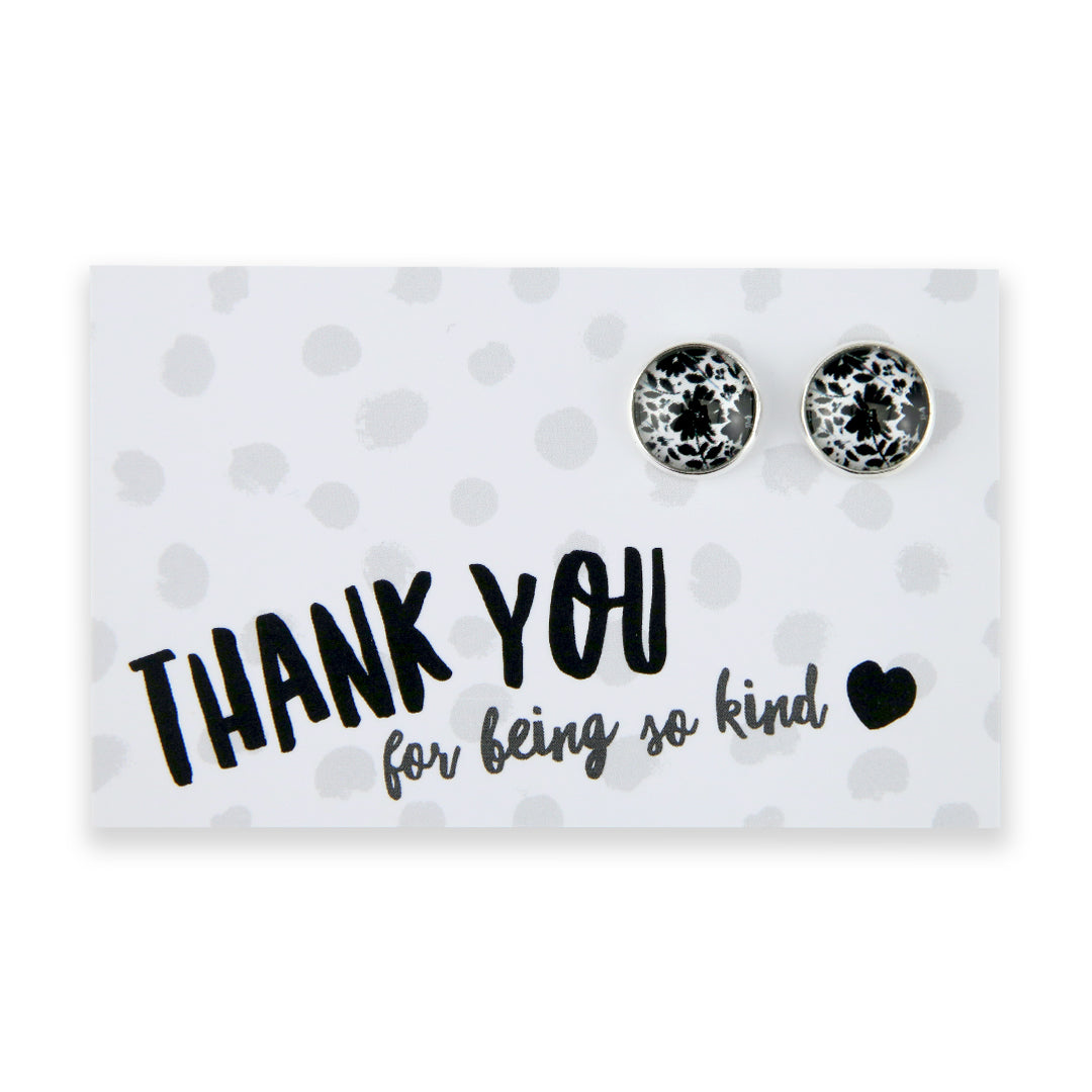 Black & White Collection - Thank You For Being So Kind - Bright Silver 12mm Circle Studs - Inky Buds (12553)