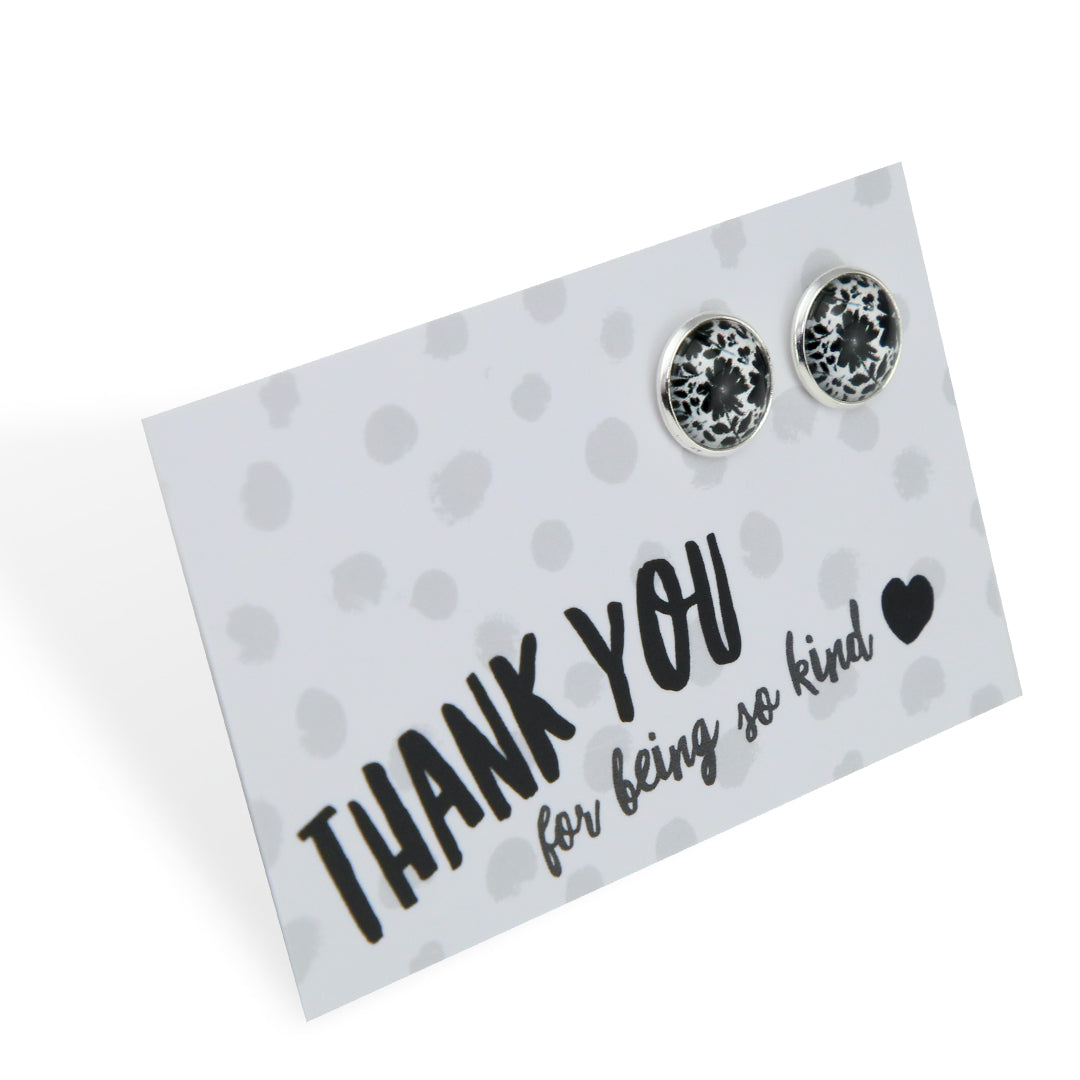 Black & White Collection - Thank You For Being So Kind - Bright Silver 12mm Circle Studs - Inky Buds (12553)