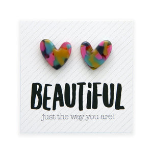 Beautiful Just The Way You Are - Resin Heart Studs - Jazz (12711)