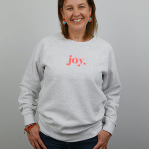 Joy Crew Neck Jumper - Light Grey Marle - Sunshine Orange Print