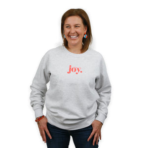 Joy Crew Neck Jumper - Light Grey Marle - Sunshine Orange Print