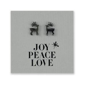 Stainless Steel Earring Studs - Joy Peace Love - STANDING REINDEER