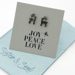 Stainless Steel Earring Studs - Joy Peace Love - STANDING REINDEER