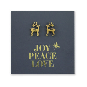 Stainless Steel Earring Studs - Joy Peace Love - STANDING REINDEER