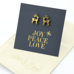 Stainless Steel Earring Studs - Joy Peace Love - STANDING REINDEER