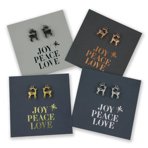 Stainless Steel Earring Studs - Joy Peace Love - STANDING REINDEER