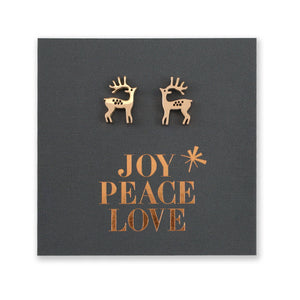 Stainless Steel Earring Studs - Joy Peace Love - STANDING REINDEER